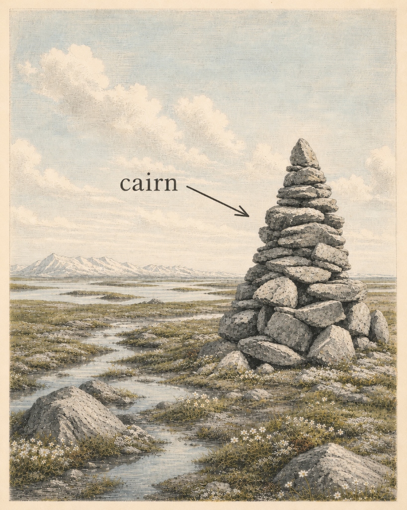 A stone cairn marking a trail, representing Cairn Advisory's guidance for AI strategy